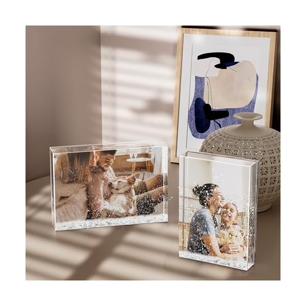 Chermory Glitter Liquid Photo Frame, Clear Plastic Acrylic Floating Sparkle Water Personalized Snow Globe Photo Frame Cute Family Couple Custom Gift (Silver, 4x6'') - Image 6