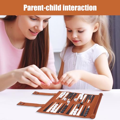 JOAASU Backgammon Spiel Set, 25x35cm Backgammon Reise, Leder Reisebackgammon, Brettspiel mit Schachfiguren und Würfeln, für Erwachsene, Kinder, Camping-Enthusiasten und Reiseliebhaber