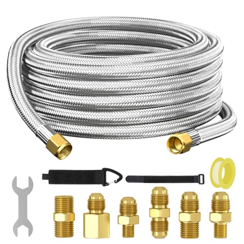 Upgraded 18 Feet High Pressure Propane Hose Extension Braided Gas Line with Conversion Coupling 3/8 Flare to 1/2 Female NPT 1/4 Male NPT 3/8 Male Flare for Heater Dryer Fire Pit Grill