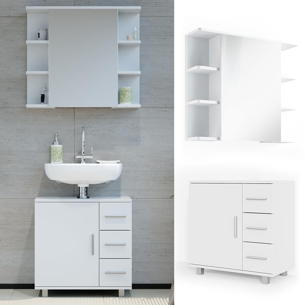 Vicco Badmöbel-Set Ilias, Weiß, 60 cm, besteht aus Badspiegel und Waschbeckenunterschrank