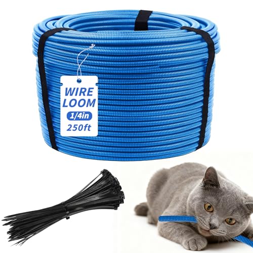 Oleitodh 250 ft 1/4 in OD Blue Split Wire Loom Tubing, with 50 Ties & Tool