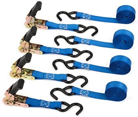 Ratchet Straps by Vault - 4 Pk | 15 Ft - 500 Lbs Load Cap - 1500 Lb Break Strength - Cargo Straps for Moving Appliances, Lawn Equipment, Motorcycle in a Truck - Cambuckle Alternative - Ergonomic Grip
