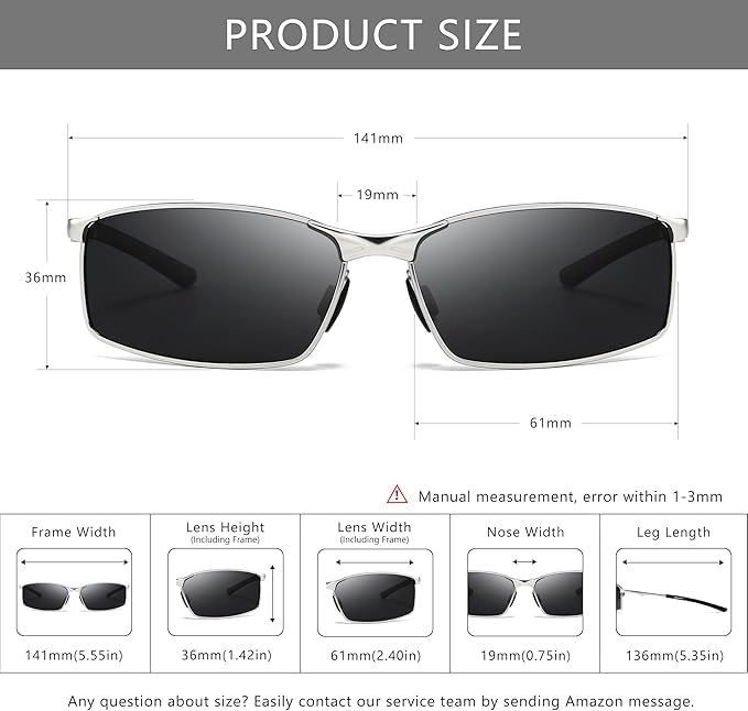 Image of SUNGAIT Ultra-Lightweight Polarized Sunglasses Men for Driving Fishing Golf, Rectangular Metal Frame with Spring Hinge