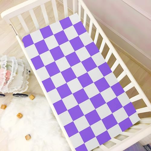 Image of Baby Crib Sheet Purple Checkerboard Crib Mattress for Boys and Girls Playard Sheet Soft Breathable Fitted Baby Mattress Cover 52x28in