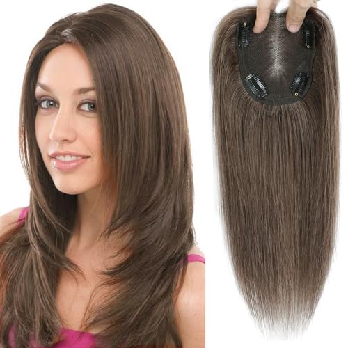 Topper di capelli umani per donne, veri capelli umani con clip per capelli diradati, extension a clip 40g senza frangia, 10 x 12 cm base svizzera, parrucchini topper per capelli superiori 12 pollici