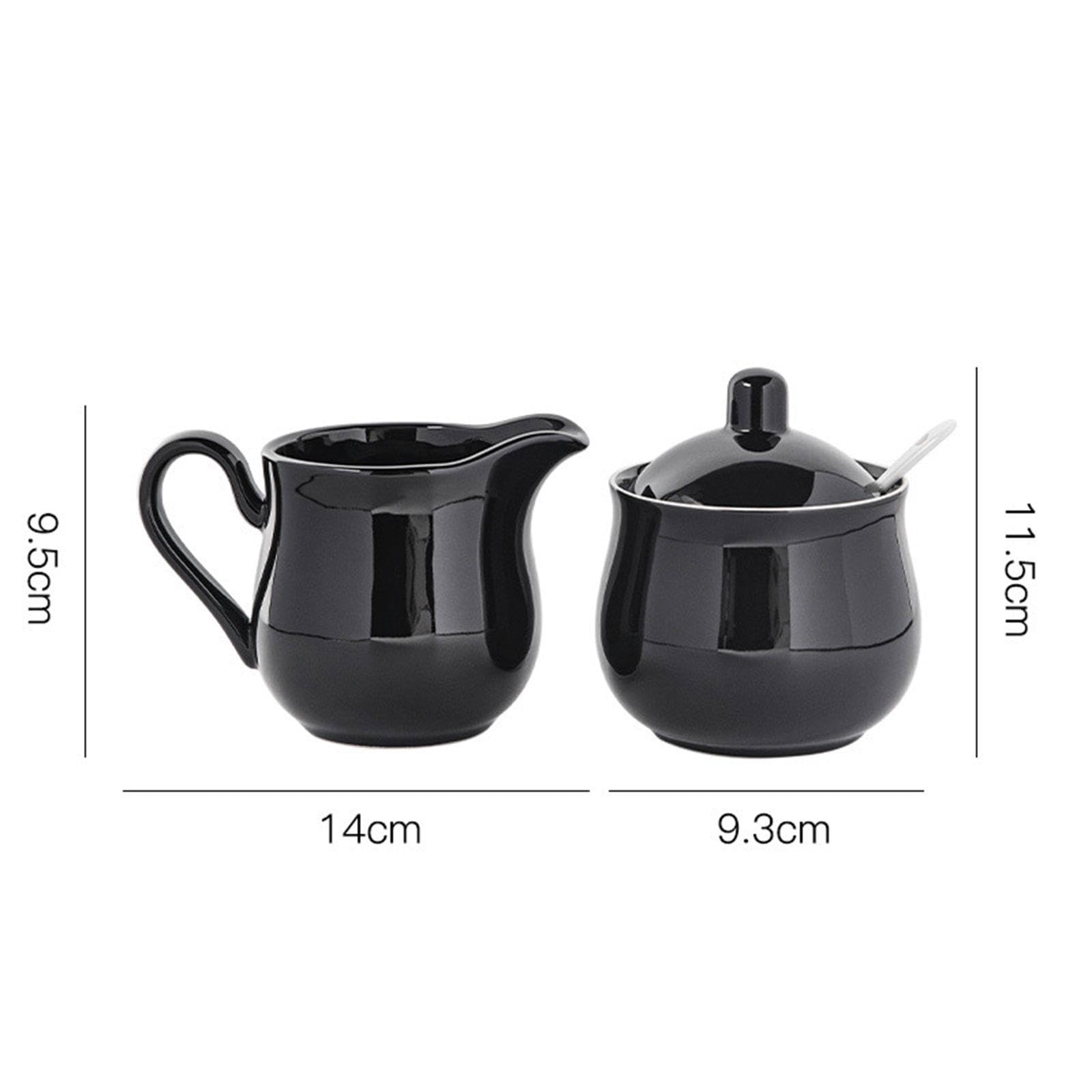 Milageto Set di zuccheriera e lattiera in ceramica, set da caffè, durevole, decorativo, pratico, regalo di, contenitore per zucchero e lattiera, Nero