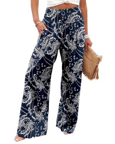 Angerella Womens Elastic High Waisted Palazzo Pants Casual Wide Leg Long Lounge Pant Trousers with Pocket