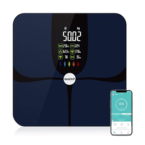beatXP SmartPlus Pro BMI Weighing Scale with Bluetooth | Multi-user Body Fat Analyzer with 15 Key Indicators & High-Precision ITO Glass Sensors (1 Year Warranty)