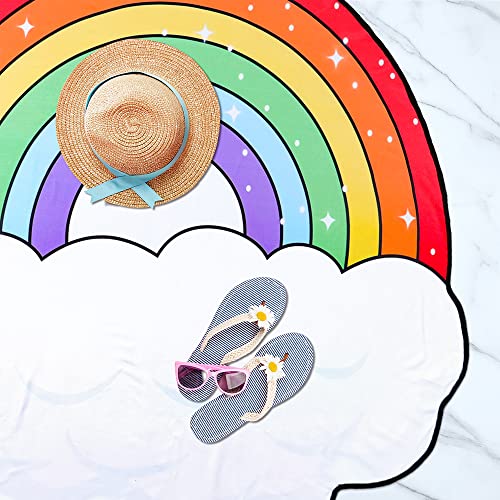 Queenshin Rainbow Cloud Round Microfiber Beach Towels Oversized For Adults,Cute Girls Extra Large Circular Tassels Blanket Sandproof 60" Circle #TOP1