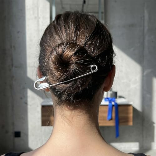 2PCS Oversized Safety Pin Hair Accessories - Silver Metal Large Hair Pins for Bun,Punk Gothic Hair Claw for Women Girls,Minimalist Hair Styling Pins for Thick Hair
