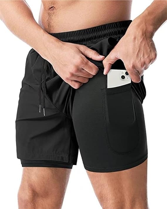 Bold Fitness Men's 2 in 1 Workout Running Shorts Lightweight Training Yoga Gym Short with Pockets Cycling Shorts