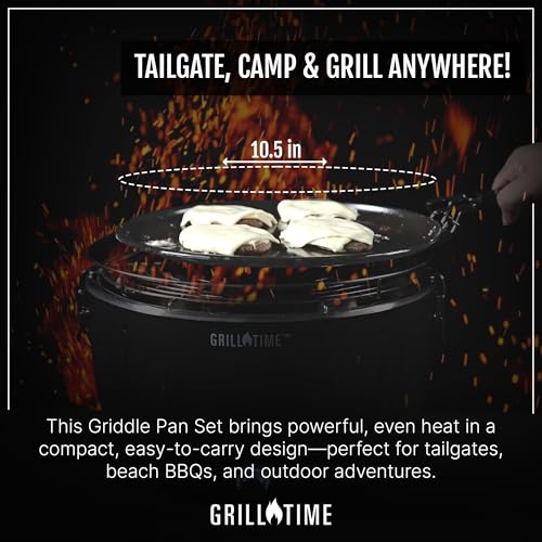 GrillTime Tailgater GT Griddle Combo 13 Inch - Portable Grill with Enamel Griddle Pan, Great for Grilling Bacon, Fish, Pancakes, For Outdoor Tailgates and Camping - Grey by GRILL TIME - Image 2