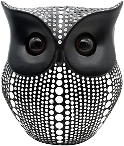 HOWFIELD Resin Owl Statue Home Decor - Black Owl Sculpture, Bird Statue, Small Accents for Bedroom, Office, Garden, Bookshelf, TV Stand Figurines(Black)