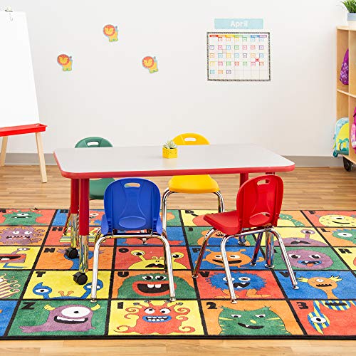 Image of Sprogs Adjustable Height Mobile Classroom Activity Table for Preschools, Rectangle Preschool Activity Table with Casters, 24 inchL x 48 inchW x 23 inchH, Gray /Red