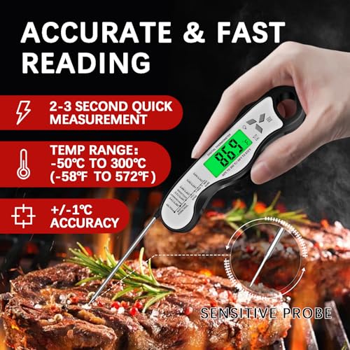 Image of Meat Thermometer Digital,IP67 Waterproof Cooking Thermometer with Backlight, Calibration & Hold Function,Food Thermometer for Cooking,Outdoor Grilling