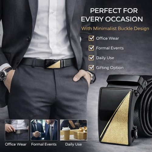 Image of Men's Auto Lock Belt with elegant design | Premium Vegan Leather | Adjustable Ratchet Belt | No Hole Design | Perfect Fit Waist 28-42 Inches for Office
