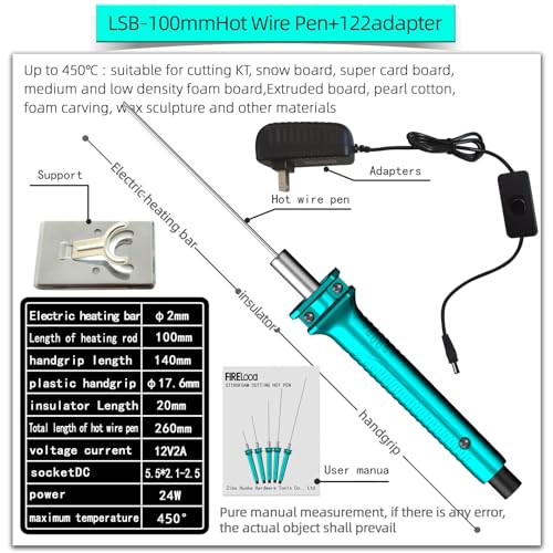 Hot Wire Pen, Electric Hot Wire Cutter Pen 10cm, Styrofoam Cutting Hot Pen Hot Wire Cutting Pen for Amateur DIY Heat Cutting Engraving Pen, Art Making, Foam Carving (blue, 100mm) - Image 2