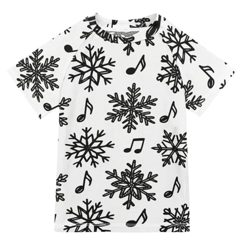 White and Black Musical Note Snowflake Short Sleeve Kids Bathing Suit Girls Swimsuit Rashguard Girl Swim Rashguard for 3-12 Years trajes de bano para ninas