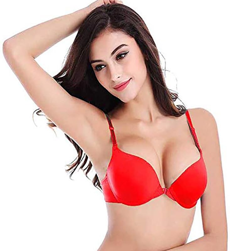 Image of Brachy Front Closure Push-Up Bra for Women, Padded Wired Seamless T-Shirt Bra, Multiway Strap Bra Invisible Fit