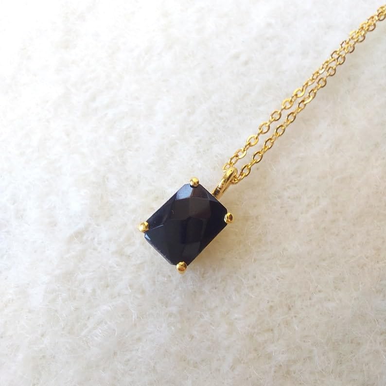 Pendentif rectangulaire onyx noir et collier en argent 925 LKBEADS