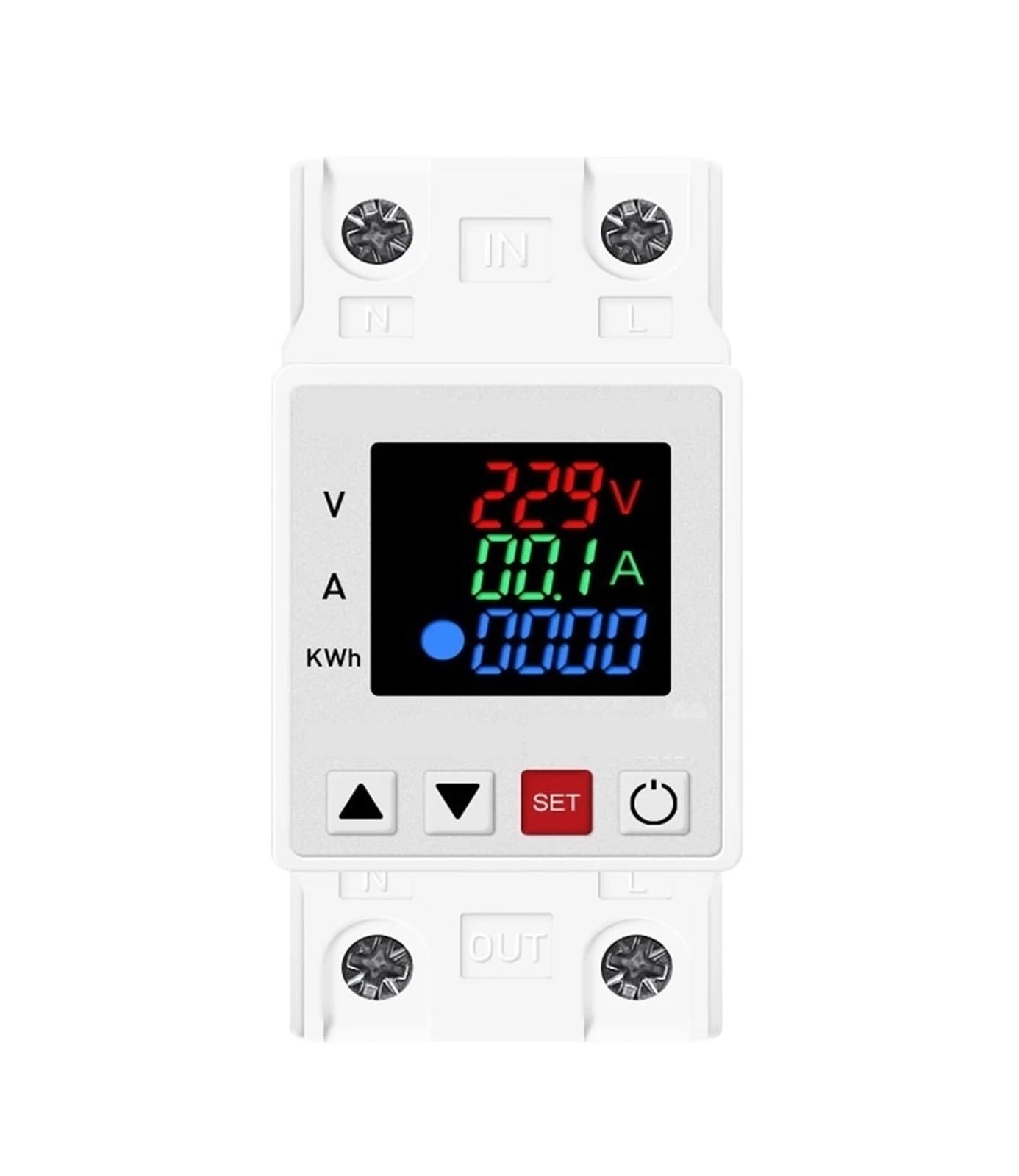 Protector de sobretensión ajustable y relé de corriente con pantalla de medidor