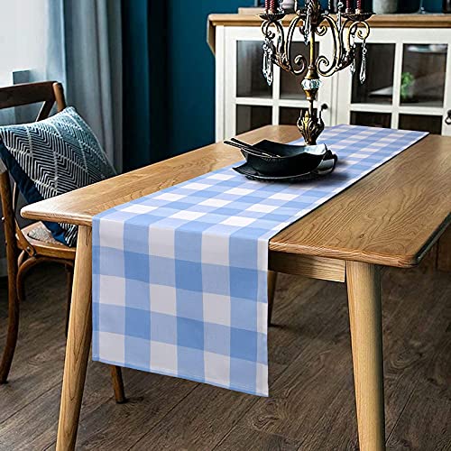Yuboo Light Blue And White Gingham Table Runner, 72 Inches Long Buffalo Plaid Check Table Cloth Party Suppliers For Farmhouse Rustic Birthday Wedding Holiday Party Decoration Table Decor #TOP1