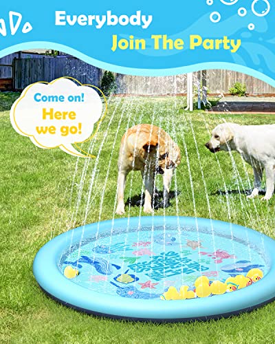 Image of Peteast Anti-Slip Ocean-Themed Splash Pad for Kids and Dogs - 67in 0.58 mm Thicken Sprinkler Dog Pool for Summer Outdoor Water Toys - Fun Backyard Play Mat for Children and Pets