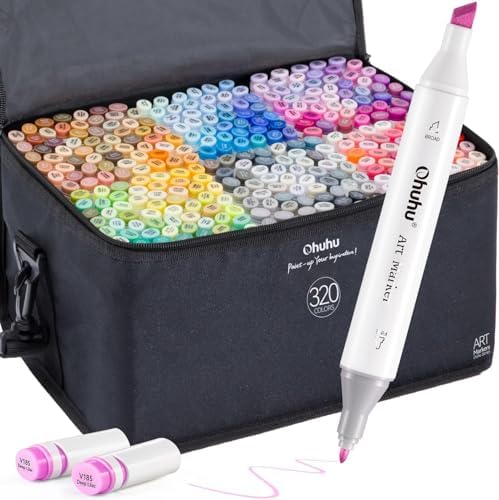 Ohuhu Pennarelli ad Alcool 48 Colori, Pennarelli da Disegno Doppia