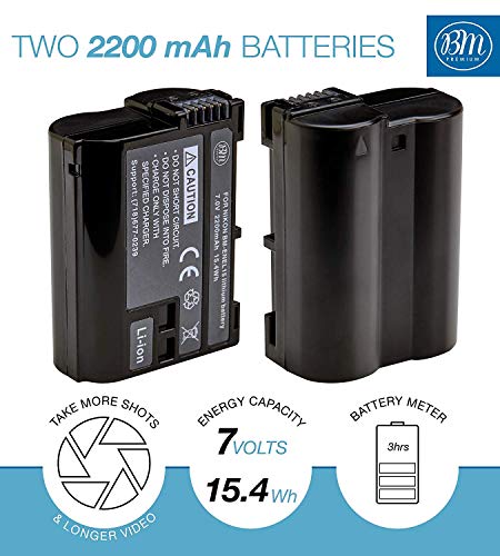 Image of BM Premium 2-Pack EN-EL15B Batteries & Dual Bay Charger for Nikon Cameras | Compatible with Nikon Z6, Z7, D780, D850, D7500, 1 V1, D500, D600, D610, D750, D800, D800E, D810, D7000, D7100, D7200 cameras