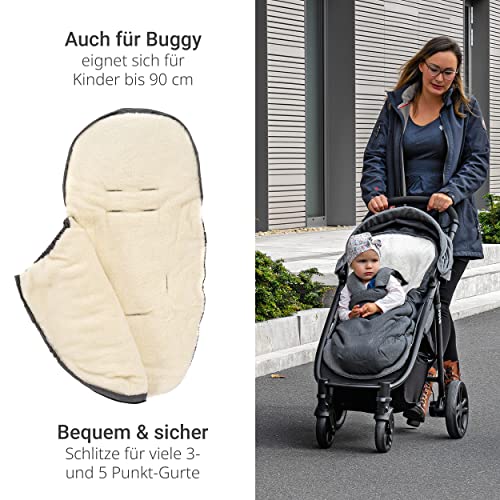 Zamboo Universal Fußsack für Babyschale, Kinderwagen Wanne und Buggy - 2in1 Winterfußsack und Sitzauflage aus kuscheligem Fleece, Baby Fusssack mit Kapuze und Tasche - Grau