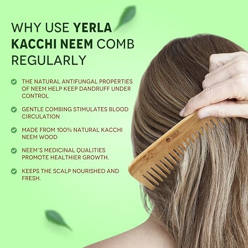 Image of YERLA Neem Wooden Comb for Men & Women | Handmade Hair Growth Wooden Comb Set | Soaked in 17 Herbs & 4 Oils | Pocket, Dual teeth & Handle Combo (Pack of 3)