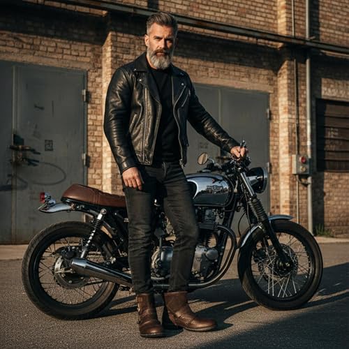 Image of Motorcycle Boots Men Fashion Leather Ankle Chukka Boots Casual Riding Lace up Shoes AF001-3
