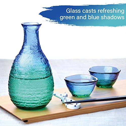 Tikusan Sake Set Glasses, Blue Bottle And 2 Cups Set Made In Japan #TOP2