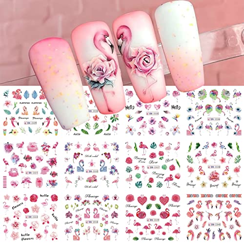 Flamingo Nail Art Sticker Nail Art Supplies Flamingo Flower Water Transfer Stickers Flamingo Flowering Season Decoration Design Wraps Festival Women Girls Diy Nail Accessories (Flamingo) #TOP5
