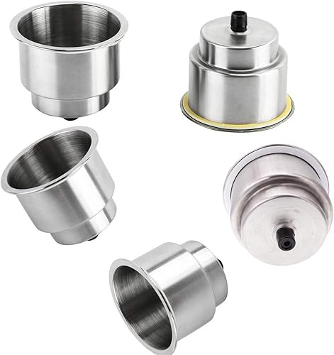 Vista 5 de Portavasos de acero inoxidable con drenaje para barco marino, caravana, cámper, soporte de vaso de acero inoxidable, insertos para portavasos