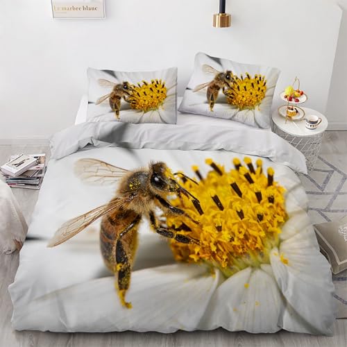 Parure de lit 3 pièces imprimé fleurs et abeille avec finitions soignées en fermeture éclair - 2
