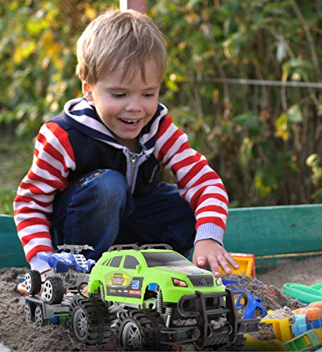 Mozlly Friction Powered Monster Trucks Car Toy Suv Towing Atv Toys Set Of 2 - Monster Truck With Trailer Atv Toys For Fun Playtime Indoor Or Outdoor - 2 Pack #TOP3