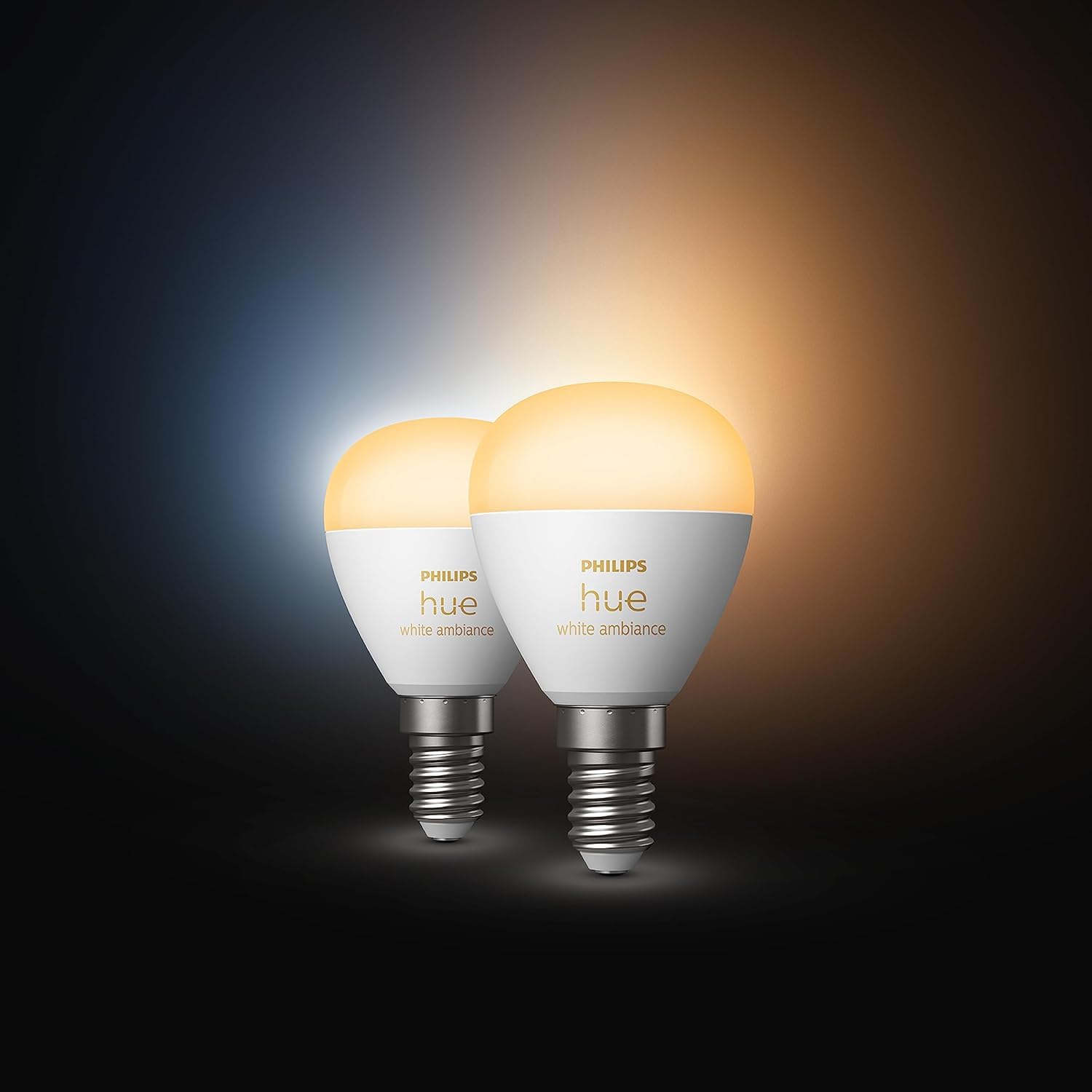 Philips Hue White ambiance, ampoule LED connectée sphérique compatible Bluetooth, E14, fonctionne avec Alexa, Google Assistant et Apple Homekit, lot de 2