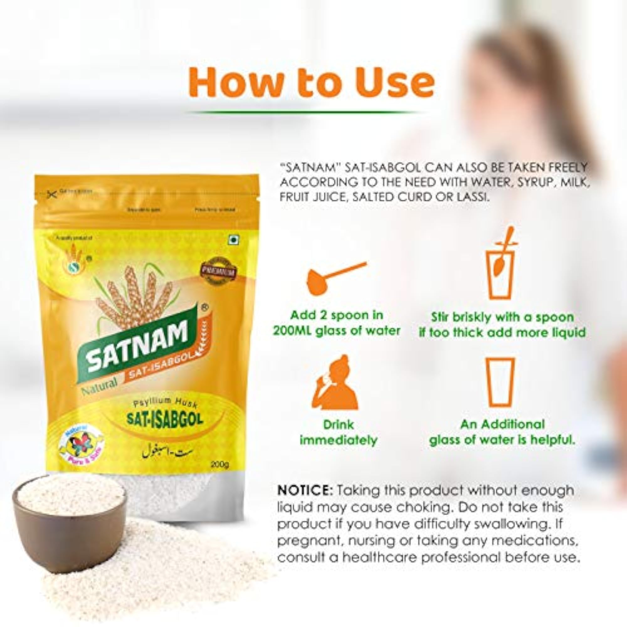 SATNAM Sat-Isabgol Psyllium Husk 200g Zip Pouch