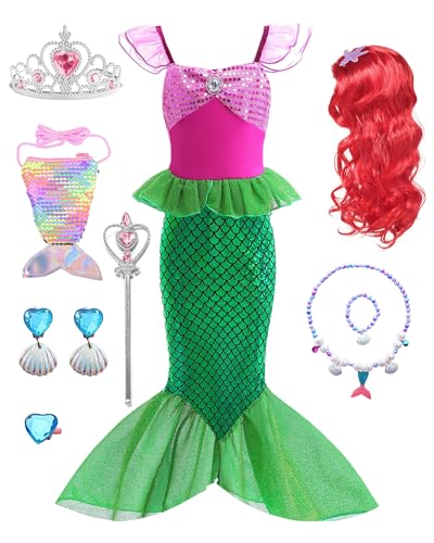 Dtiaagto Disfraz de sirena para niños, disfraz de princesa para niñas de 3 a 4 años, disfraz de sirenita con accesorios para regalo de fiesta de Navidad