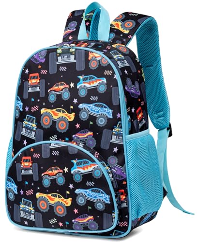 Image of LOIDOU Kids Preschool Backpack for Boys, 15 Inch Monster Truck School Bag, Lightweight Water-Resistant Kindergarten Backpack with Chest Strap for Ages 3-6