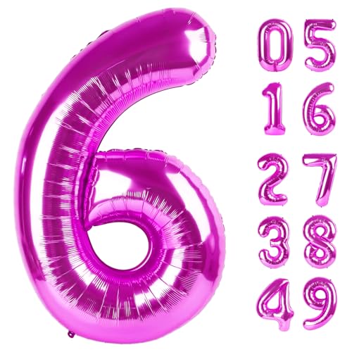 Image of Rosy Purple 6 Balloon, Number Balloons 40 Inch, 6th Balloons for Birthday Decorations, Rosy Purple Party Supplies 6 Birthday Balloon, Number 6 Balloon