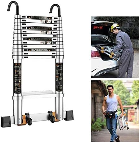 NEOCHY Lightweight Foldable Portable Telescoping Ladder with Hook 1.8/2.5/3.2/3.9/4.6/5.3 m 330lb Load (Size : 1.8m/5.9ft)