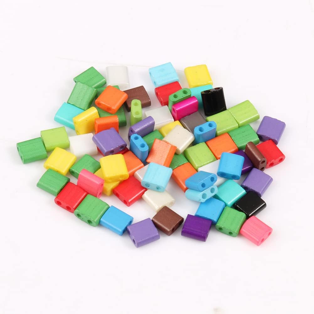 Mollensiuer 200Pcs 2 Hole Glass Square Beads, 2 Sizes, 100pcs Flat Square & 100pcs Rectangular, Multi-Strand Jewelry Bracelet DIY Craft Making - Image 3