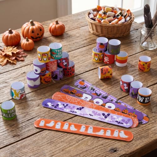 Image of JOYIN 72 PCS Halloween Slap Bracelets for Kids, Halloween Bracelets Bulk for Girls Boys Gifts, Friendship Snap Bracelet for Halloween Party Favors Goodie Bag Fillers, Classroom Favors