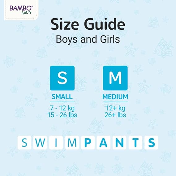 Bambo Nature Hypoallergenic Swim Pants, Eco-Labeled Swim Diapers, Double Leak Barriers - Small (12 Count)