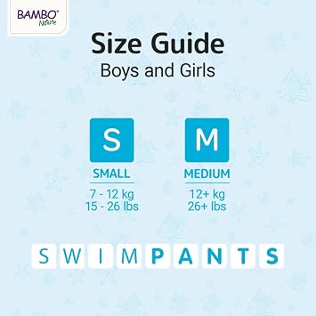 Bambo Nature Hypoallergenic Swim Pants, Eco-Labeled Swim Diapers, Double Leak Barriers - Small (12 Count)