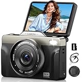 4K 64MP Digital Vlogging Camera, 16X Zoom Autofoucs Video Camera for YouTube with 3' 180° Flip Screen, Compact Travel Camera Kit for Beginner, Teens (Black)