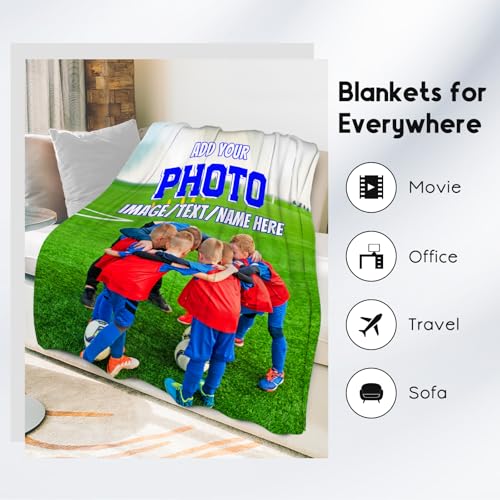 Custom Blanket with Picture, Personalized Blankets for Kids, Customized Team Gifts with Photo Text, Warm Flannel Throw for Women Men Team Player, 50"x60"