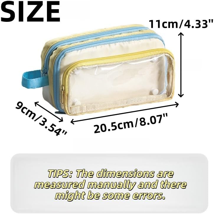 Large Capacity Color Block Transparent Detachable Kawaii Pencil Case - Aesthetic Dopamine Supplies Organizer, Cute Pain Bag Style Pen Pouch (Yellow) - Image 8